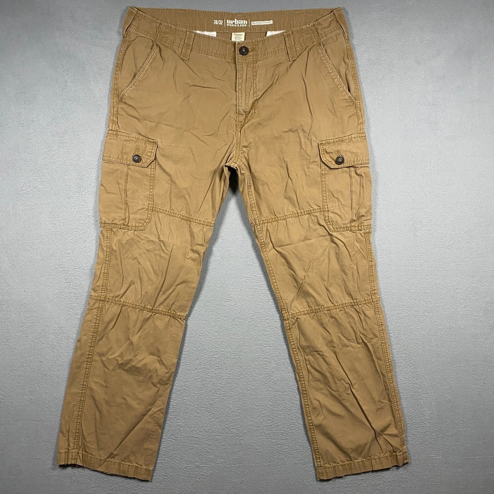 Urban Pipeline Cargo Pants Mens 38x32 Khaki Tan Relaxed Straight Cotton Twill